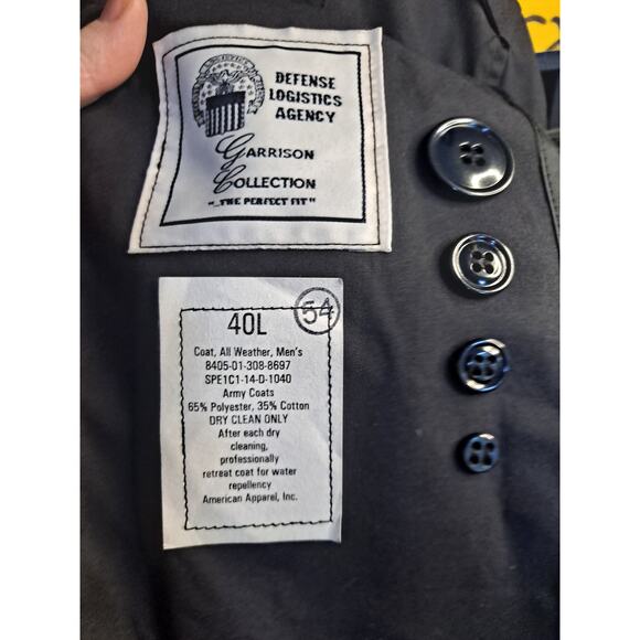 American Apparel Men's The‎ Perfect Fit DLA All Weather Retreat Peacoat Size 40L - Picture 7 of 9